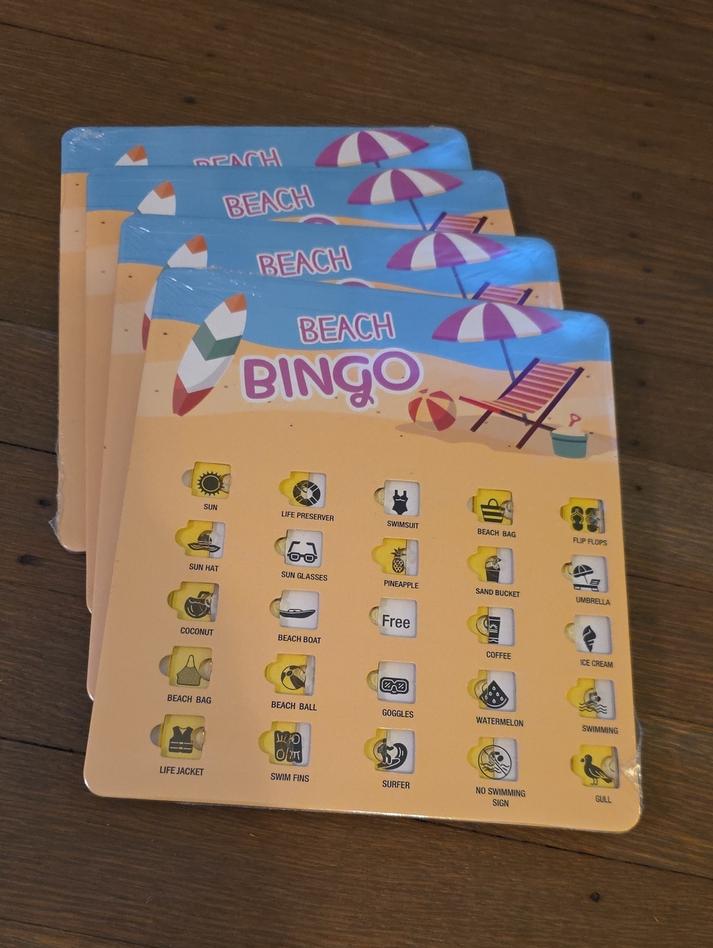 Beach Bingo Game - Set Of 4. NEW